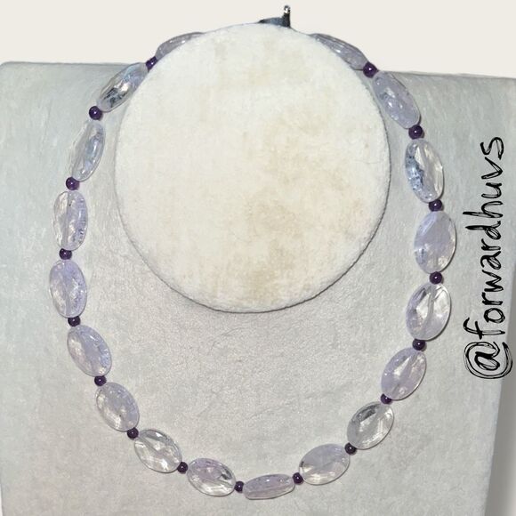 Light Pink Faceted Glass Necklace With Amethyst Spacer Beads - READ - Picture 3 of 9